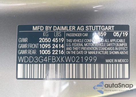 2019 Mercedes-Benz A 220 4Matic from USA, damaged, VIN WDD3G4FBXKW021999